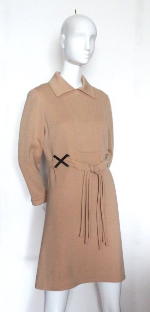 Louis Feraud at Saks Fifth Avenue Mod Dress, 1960's: Louis Feraud at Saks Fifth Avenue Wool Knit Mod Dress with Metal Belt Loops, 1960's.