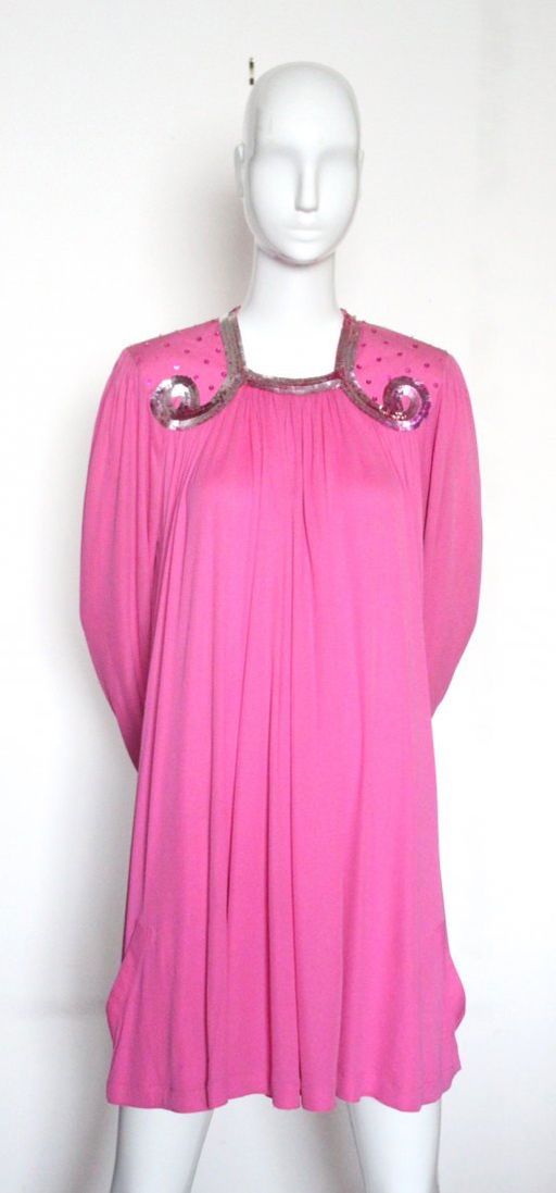 Ossie Clark Sequined Pink Jersey Dress Ca 1979 Ossie Clark Sequined Pink Jersey Dress Ca 1979