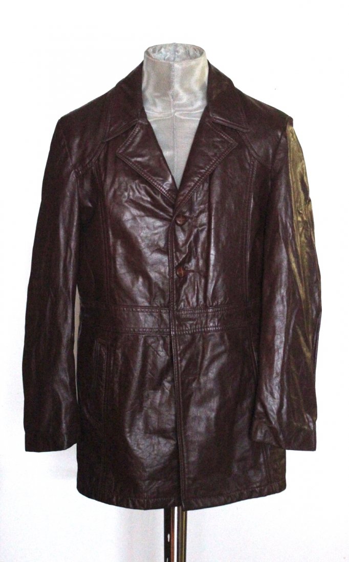 Oleg Cassini Brown Leather Coat, ca. 1970's (1 of 5)