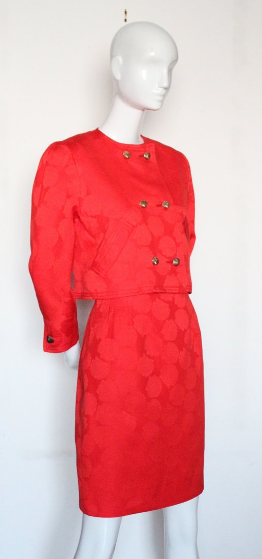Bill Blass Red Cotton Suit, ca. 1990's (1 of 4)