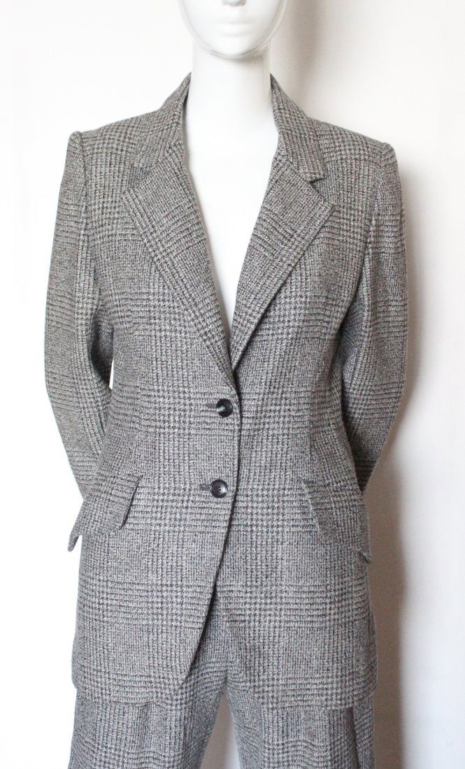 Bill Blass Gray Plaid Pant Suit, 1990's (1 of 4)