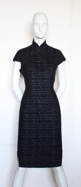 Chinese Style Custom Made Wool Dress, ca. 1960's (1 of 3)