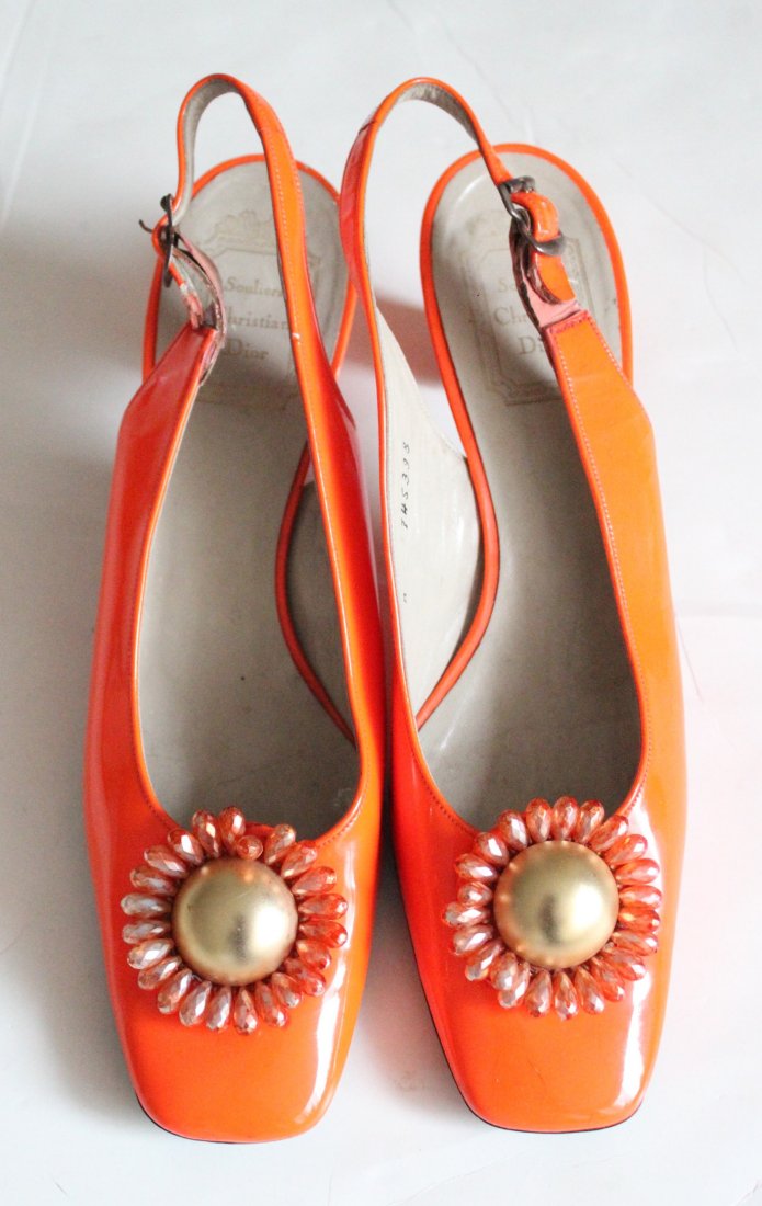 Christian Dior Orange Patent Slingback Shoes,1960's (1 of 4)