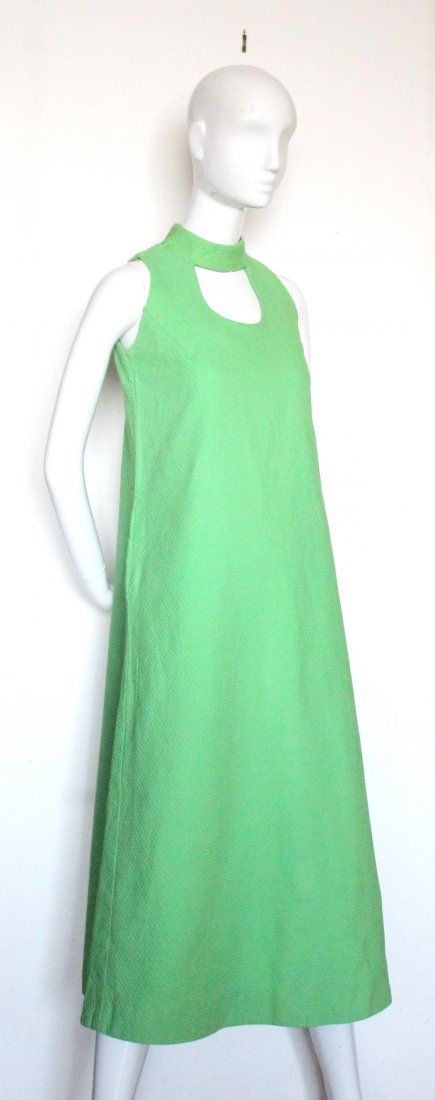 Kiyomi of Hawaii Green Mod Dress, ca.1960's-70's: Kiyomi of Hawaii Green Cotton Mod Dress, ca.1960's-70's