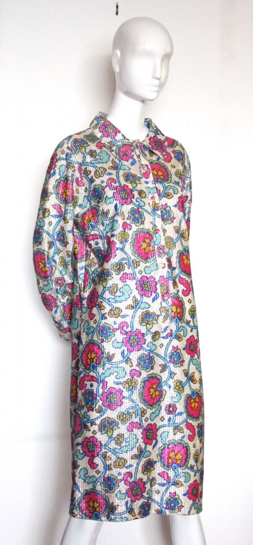Mr. Paul Floral Print Lurex Knit Dress, ca. 1960's (1 of 4)