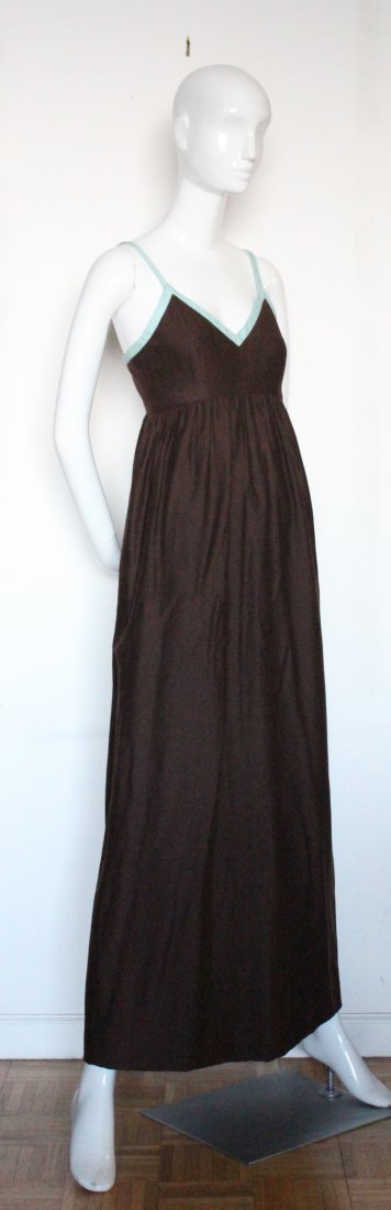 Henri Bendel Brown Jersey & Linen Dress, ca.1970's (1 of 5)