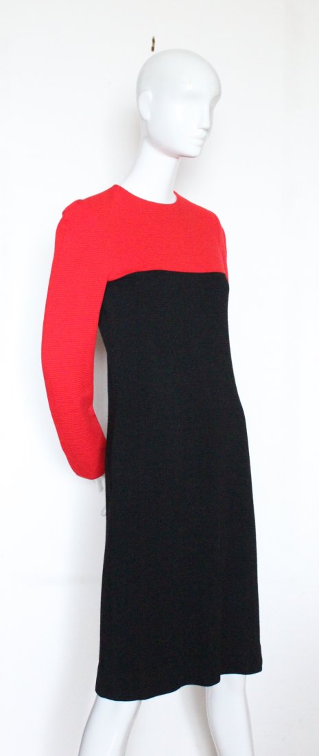 Halston Red & Black Wool Jersey Dress, ca. early 1980's: Halston Red & Black Wool Jersey Dress, ca. early 1980's