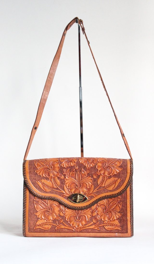 Hand Tooled Leather Shoulder Bag, ca.1970's (1 of 3)