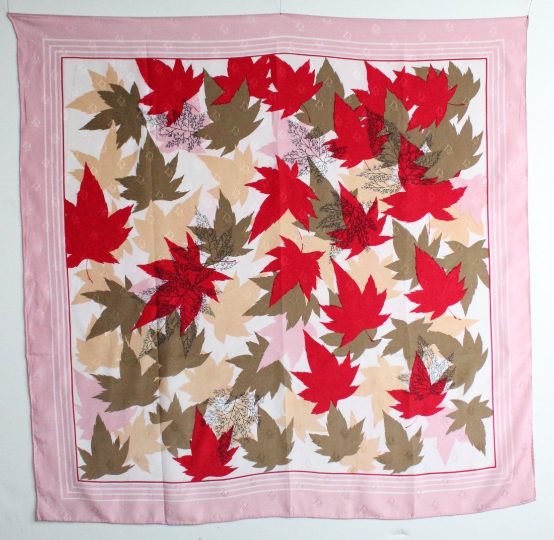 Christian Dior Silk Leaves Print Scarf, ca. 1980's (1 of 2)