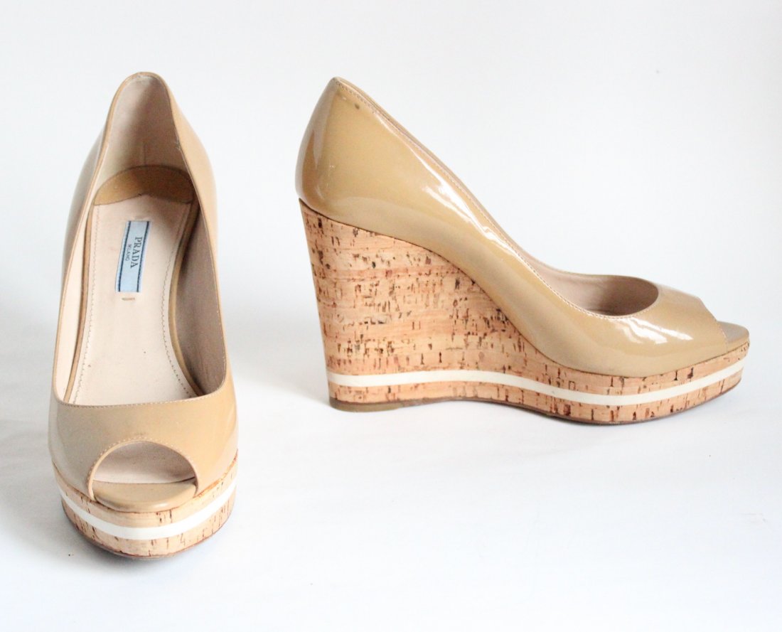 Prada Cork Platform Heel Open Toe Pumps, 2000's (1 of 4)