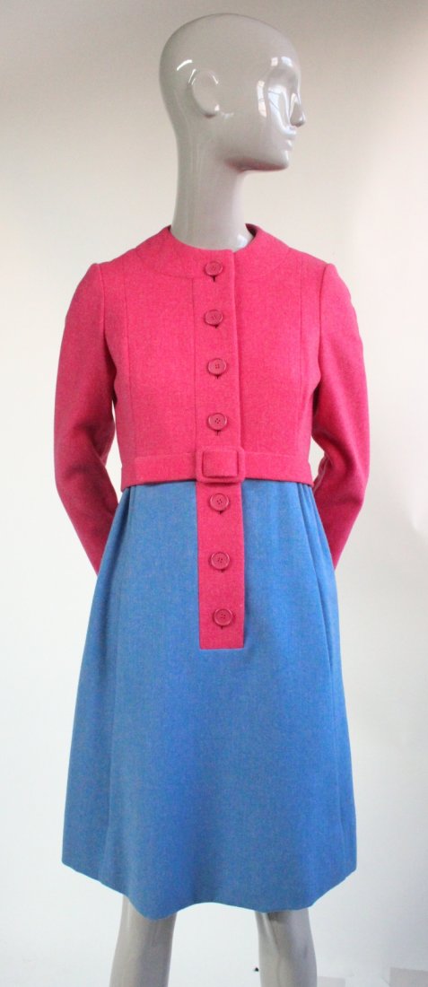 Geoffrey Beene Pink & Blue Wool Dress, ca. 1960's (1 of 3)