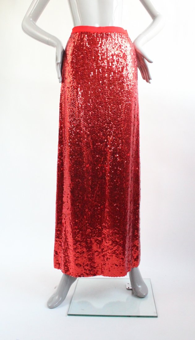 Valentino Roma Red Sequined Skirt, ca. 1970's (1 of 3)