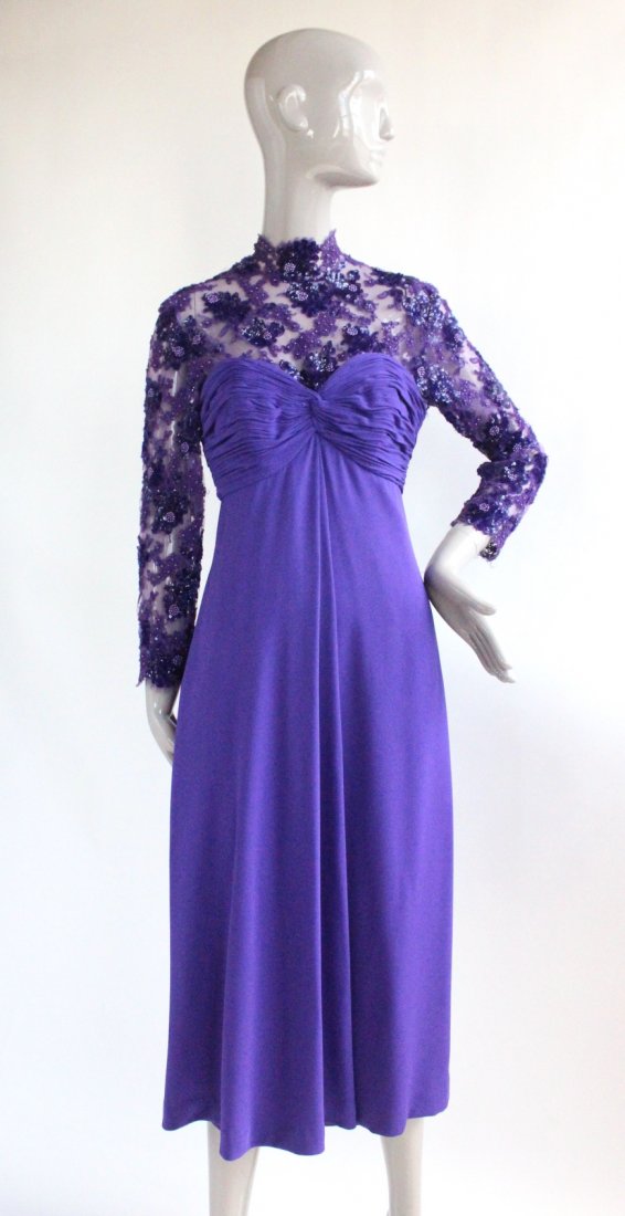 Chris Kole Couture Purple Lace & Crepe Dress, 1990's (1 of 4)