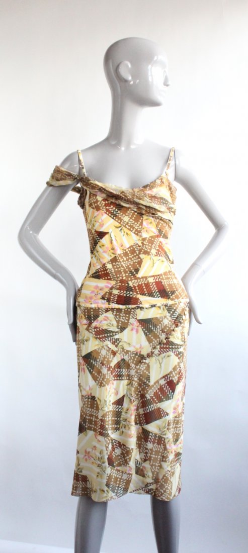 John Galliano 3 Piece Dress Set, F/W 2004: John Galliano Silk Chiffon & Viscose Knit 3 Piece Dress Set, comprising camisole, bias cut skirt & cardigan , F/W 2004. Skirt; made in France, sz 40 Fr, cardigan & camisole; made in Italy, sz M.