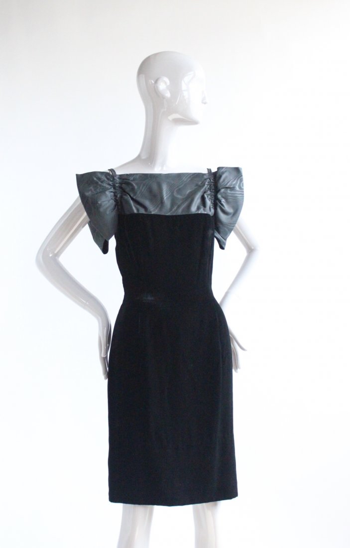 Pattullo-Jo Copeland Black Moire & Velvet Dress, 1950s (1 of 3)