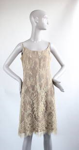 Jean Louis Scherrer Boutique Lace Dress & Jacket, 1990s: Jean Louis Scherrer Boutique Paris Metallic Gold Lace & Leopard Print Silk Dress and Jacket Suit, ca. early 1990s. Made in France, sz 44.