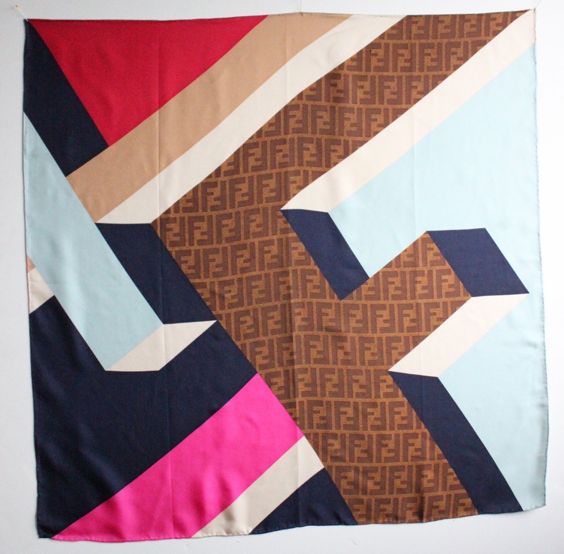 Fendi Silk Twill Logo Print Scarf, ca. 2000's (1 of 2)