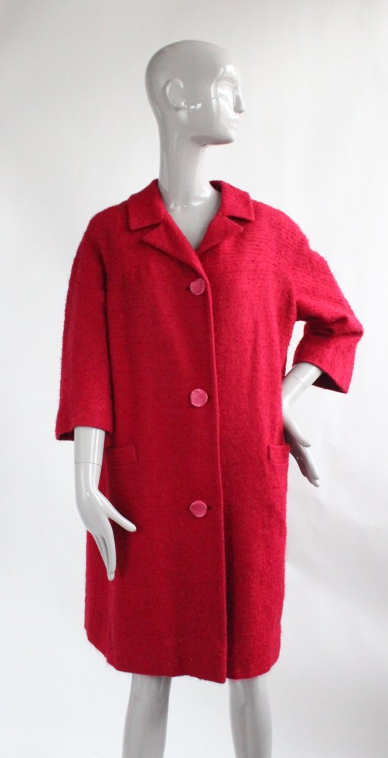 Saks Fifth Avenue Protegee Red Tweed Coat, 1960's: Saks Fifth Avenue Protegee Red Wool Tweed Coat, ca. early 1960's. Balenciaga inspired.