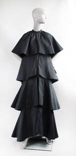 Pierre Cardin Haute Couture Evening Coat, ca. 1960's: Pierre Cardin Paris Haute Couture Black Silk Taffeta Evening Coat, ca. 1960's-70's.