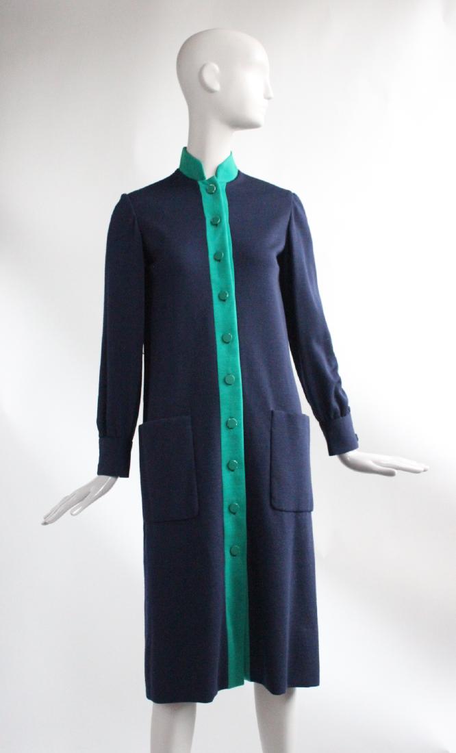 Norman Norell Blue & Green Wool Knit Dress, c1960's (1 of 4)