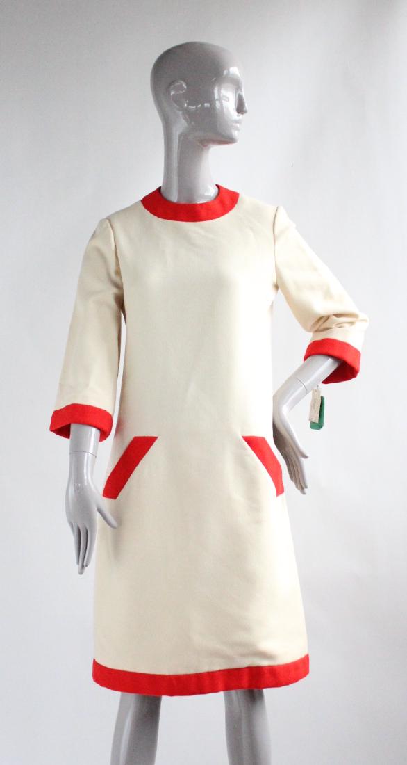Geoffrey Beene Ivory & Red Wool Dress, ca. 1960's (1 of 4)