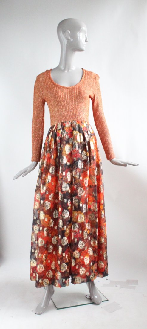 Futura Couture of New York Maxi Dress, ca. 1970s: Futura Couture of New York Lurex Knit & Floral Crepe Organza Maxi Dress, ca. early 1970s