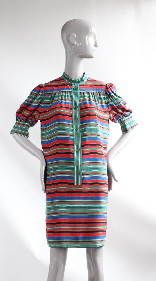 Givenchy Demi-Couture Striped Silk Dress, ca.1970s: Givenchy Boutique Demi-Couture Striped Silk Dress, ca.1970s. Hand numbered under the label.