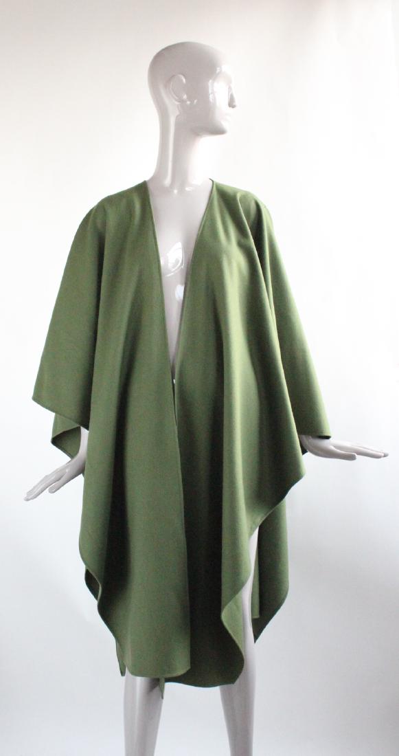 Manuel Pertegaz Haute Couture Cape, ca. 1970's: Manuel Pertegaz Barcelona Madrid Haute Couture Green Wool Cape, ca. 1970's.