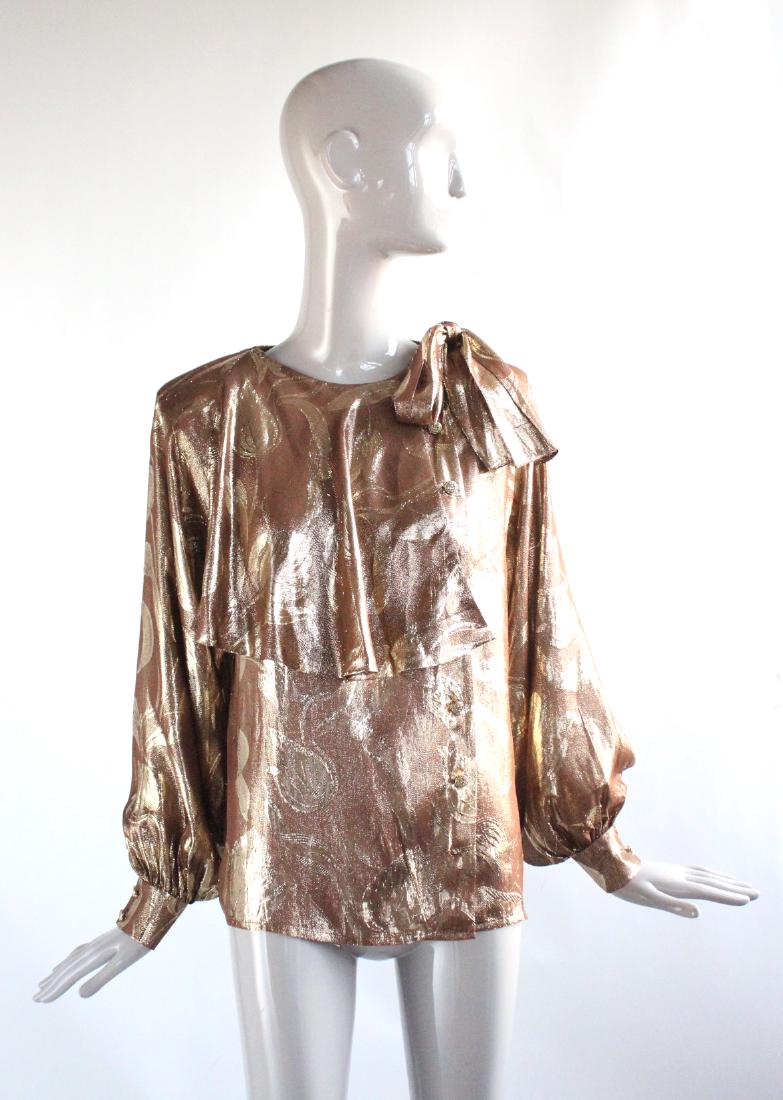 Adolfo New York Metallic Gold Silk Blouse, ca. 1970's (1 of 3)
