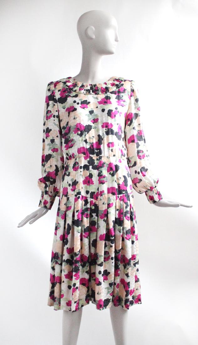 Andre Laug Couture Floral Silk Dress, ca. 1980's: Andre Laug Couture Floral Silk Dress, ca. 1980's. Made in Italy. Haute couture quality hand finished. New old stock with Saks Fifth Avenue tag. Originally priced $3395, which would be around $7000 in 