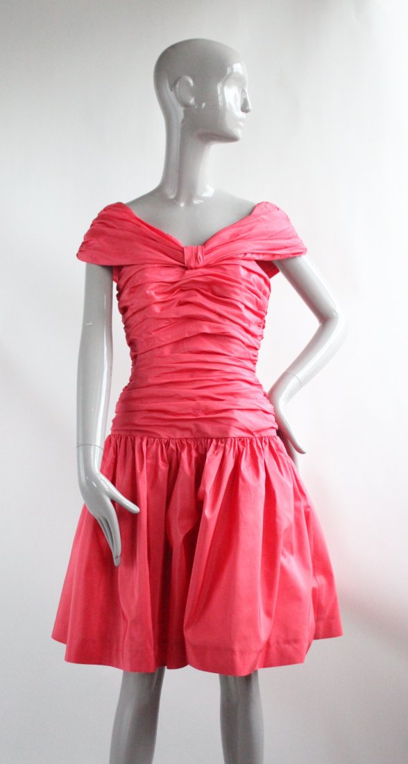 Jessica Blain Pink Silk Taffeta Cocktail Dress ca.1980s: Jessica Blain for Elizabeth Arden The Saloon Pink Silk Taffeta Cocktail Dress, 1980's