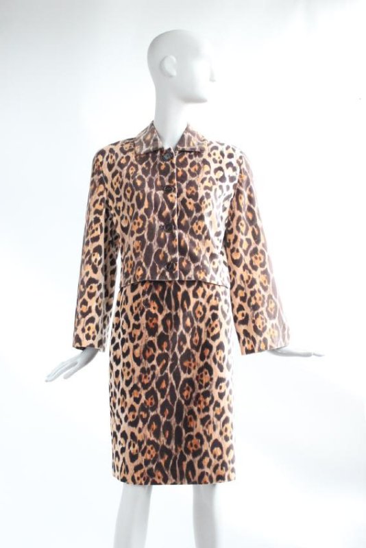 Perry Ellis Jaguar Print Velvet Suit, F/W 1987: Perry Ellis Jaguar Print Velvet Suit, F/W 1987. Made in Italy, sz 10. The suit was worn by Yasmin Le Bon at the runway show.