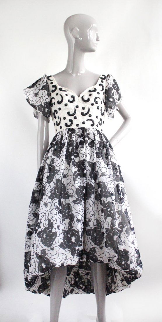 Richlene Black & White Embroidered Silk Gown, c.1980's (1 of 5)