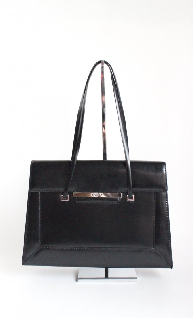 DKNY Black Leather Handbag, ca. 1990's: DKNY Black Leather Handbag, ca. 1990's.