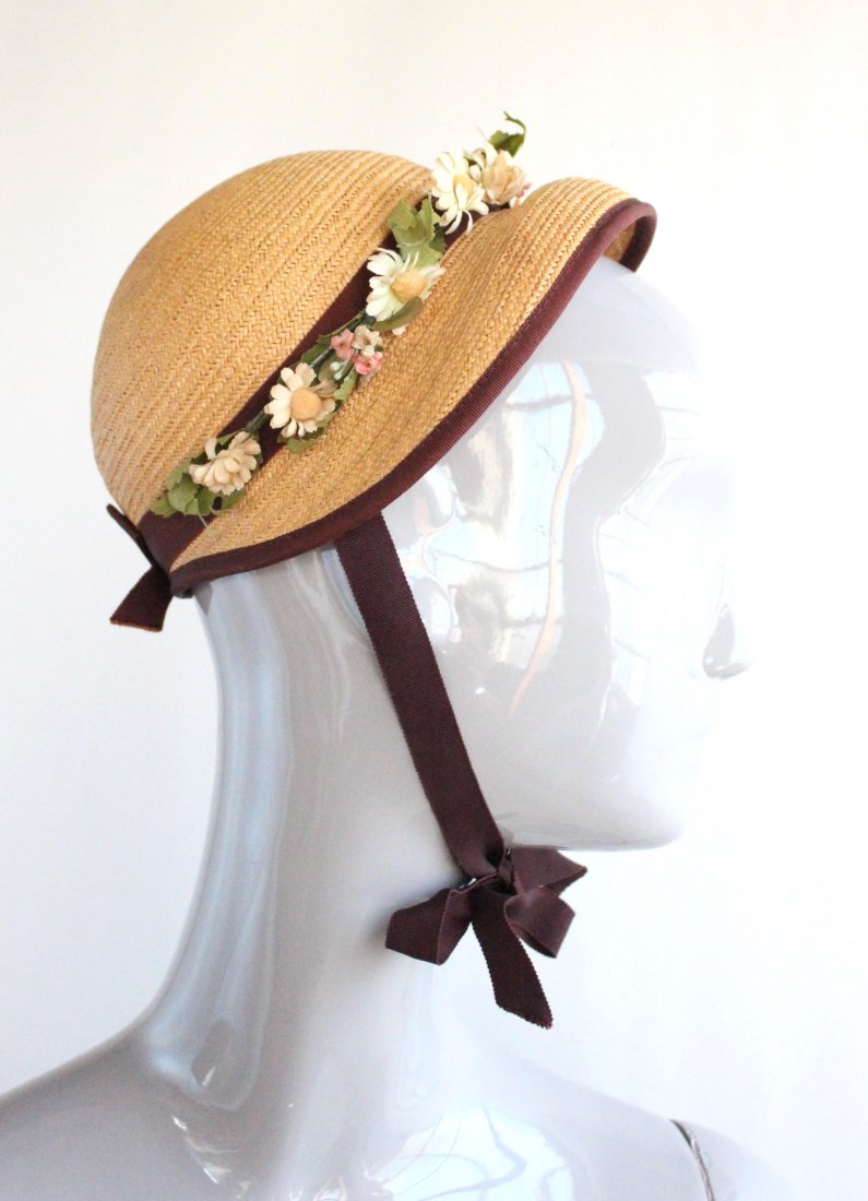 B Altman Straw Hat with Flowers, ca. 1940s (1 of 3)