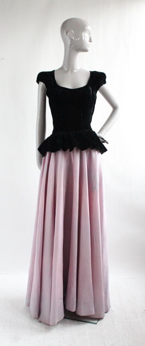 Ceil Chapman Black Velvet & Taffeta Evening Dress 1940s: An early Ceil Chapman Original Black Velvet & Pink Taffeta Evening Dress, ca. 1940s.
