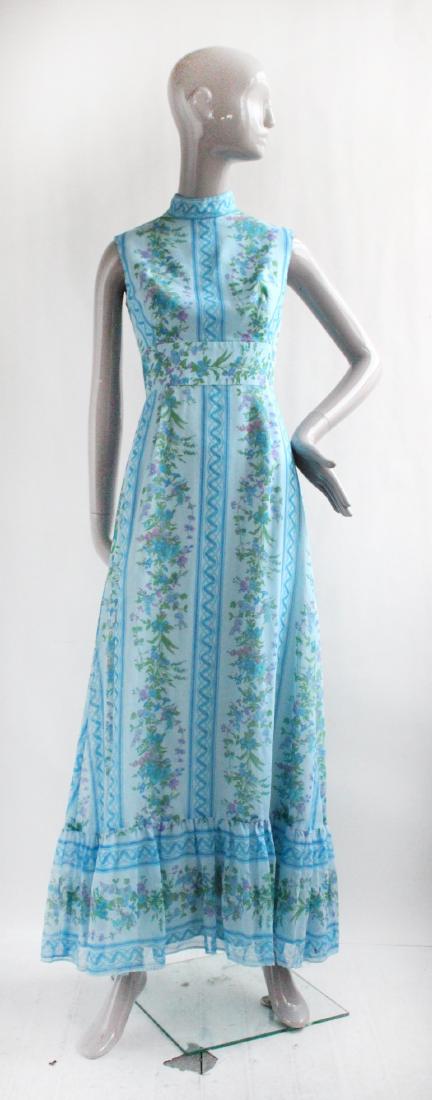 Angelair by Monica Blue Floral Maxi Dress, 1970's (1 of 3)