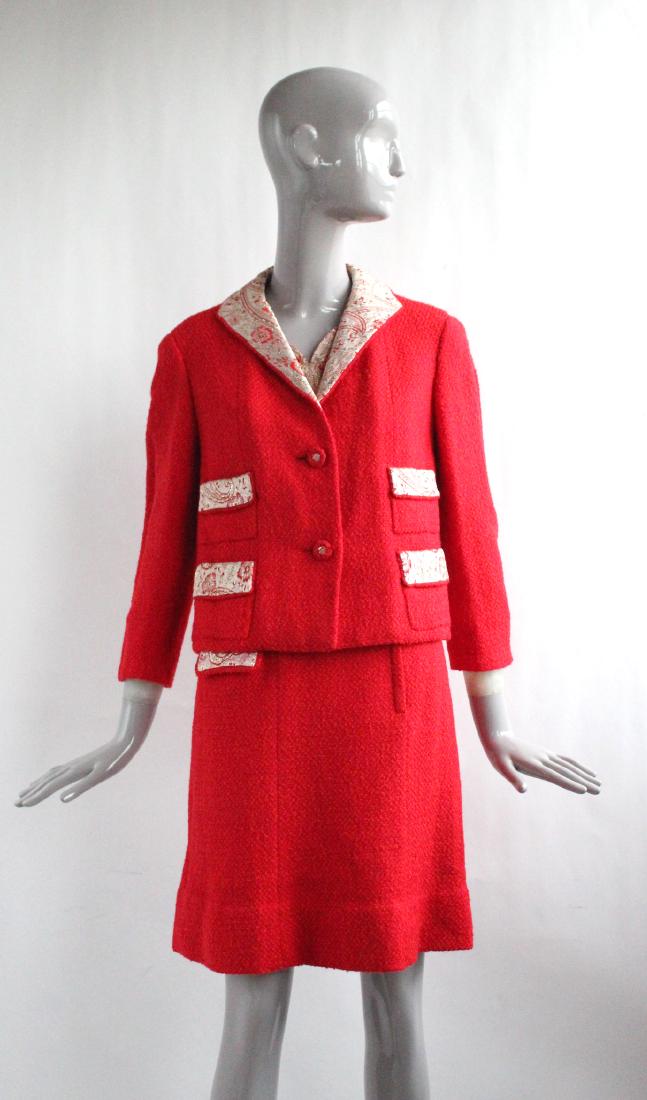 Chanel Copy Red & Brocade Suit, F/W 1961 (1 of 5)