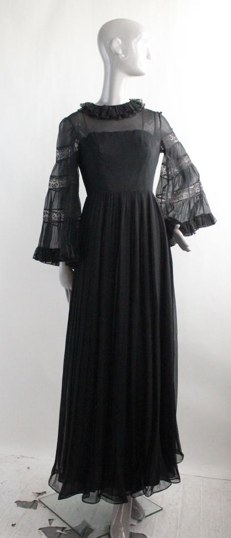 Elizabeth Arden French Designer Dress, 1970's: Elizabeth Arden French Couture Designer Black Silk chiffon & lace evening dress, 1970's. Made in France designer label is missing. All seams are couture quality hand finished. Similar to a 1947 Jeanne