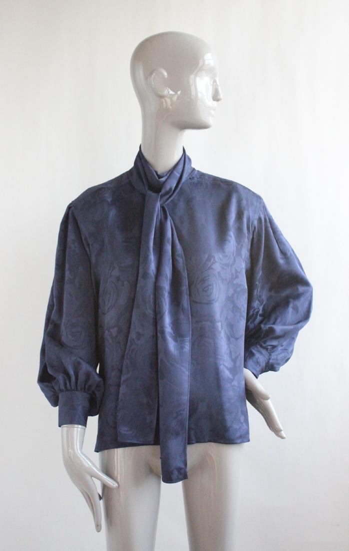 Yves Saint Laurent Blue Silk Blouse, 1980's (1 of 2)