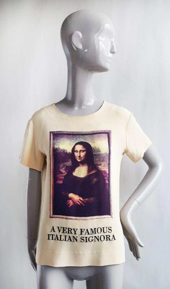 Moschino Couture! Mona Lisa Top, ca. 1990's: Moschino Couture! Iconic Mona Lisa "Very Famous Signore" Top, ca. early 1990's