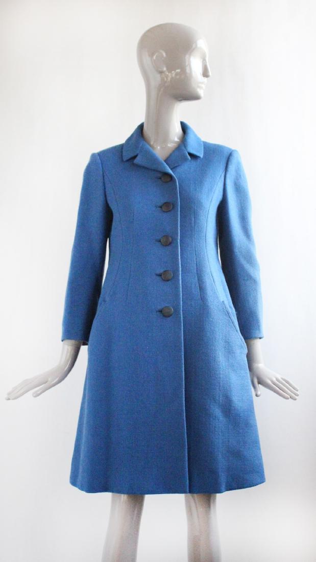 Balenciaga Eisa Haute Couture Blue Wool Coat, 1960's (1 of 3)