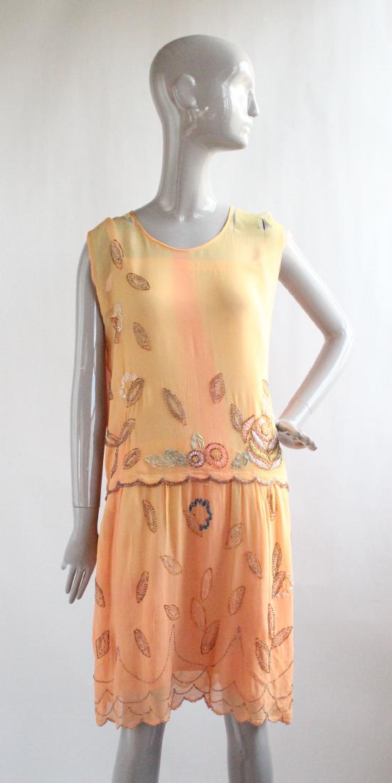 Beaded Peach Silk Chiffon Dress, ca. 1920's (1 of 3)