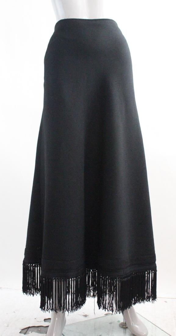 Anne Klein Fringed Black Wool Maxi Skirt, ca. 1970's: Anne Klein For Saks Fifth Avenue Fringed Black Wool Maxi Skirt, ca.1970's.