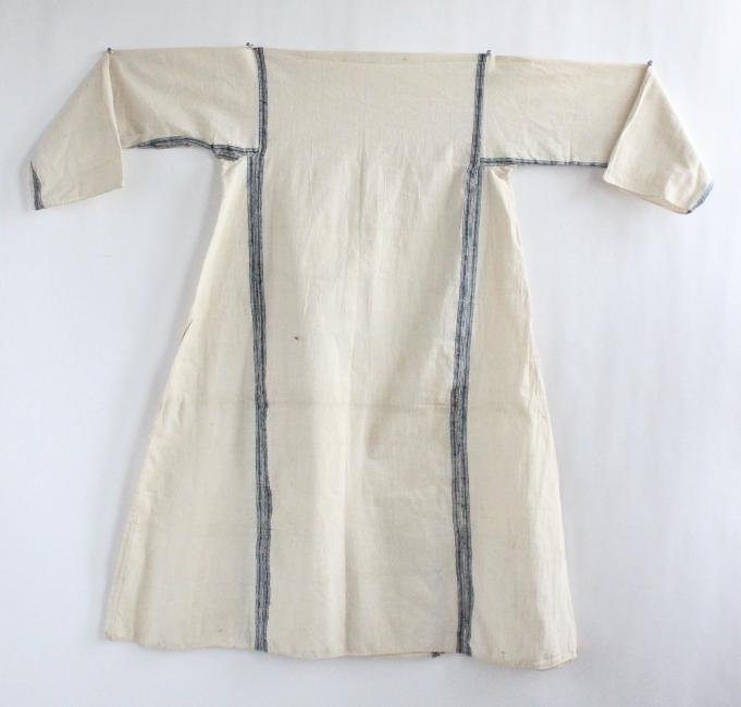 Antique Handmade Turkish Shirt: Antique unused Hand woven cotton hand sewn Turkish shirt. Collar is unopened. ca. 19th century.