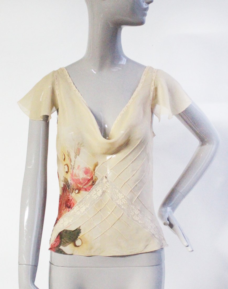 John Galliano Bias Cut Silk & Lace Blouse F/W 2006: John Galliano Vionnet Style Bias Cut Silk Chiffon & Lace Blouse F/W 2006.