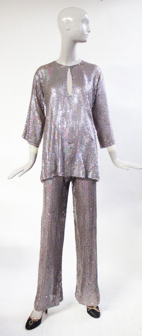 Halston Sequined Silk Top & Pants, ca. 1970's (1 of 3)
