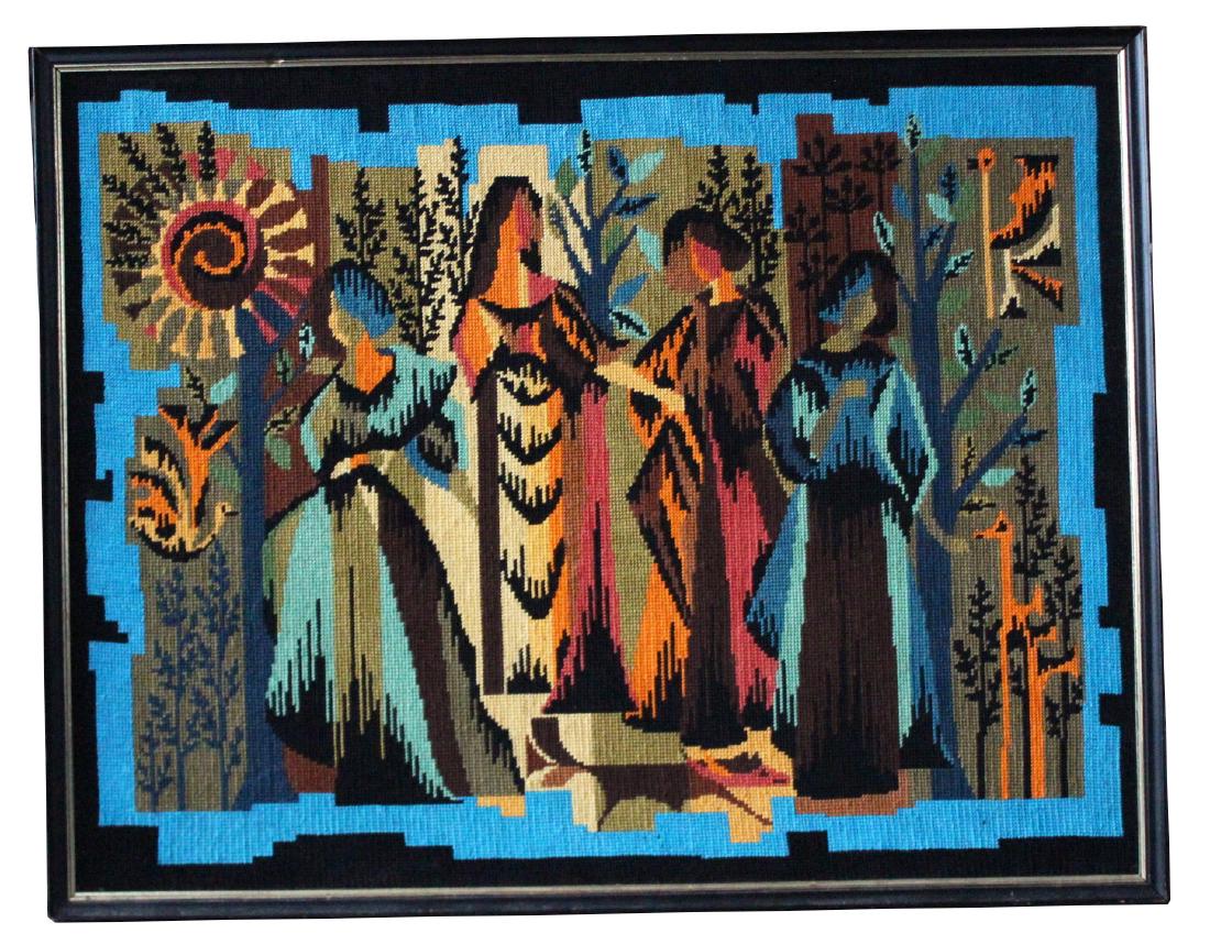 Les Quarte Saisons Mid Century Needlepoint Panel (1 of 1)
