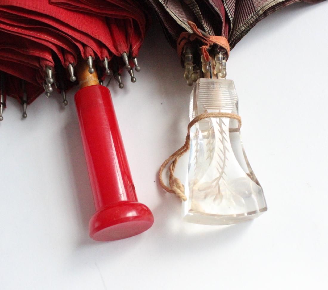 2 Lucite Handled Red Parasols 1930s-40s (1 of 3)