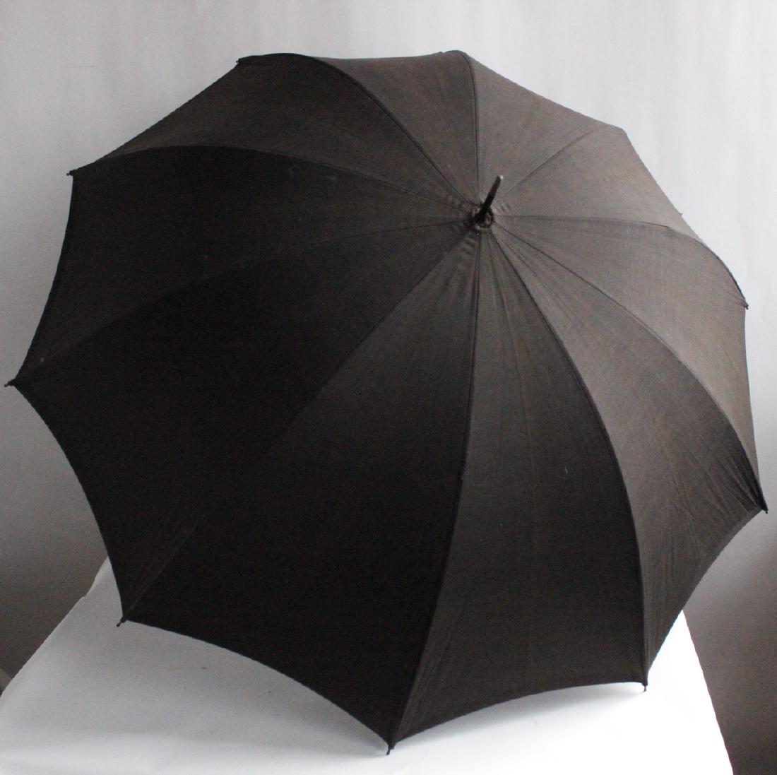 Victorian Mourning Parasol: Victorian or Edwardian Black Cotton Mourning Parasol